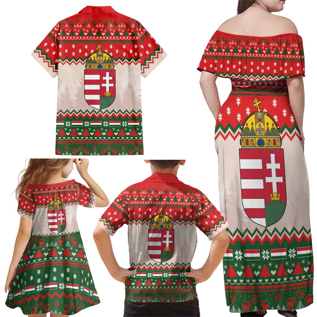 Hungary Christmas Family Matching Off Shoulder Maxi Dress and Hawaiian Shirt Magyarorszag Boldog Karacsonyt - Wonder Print Shop