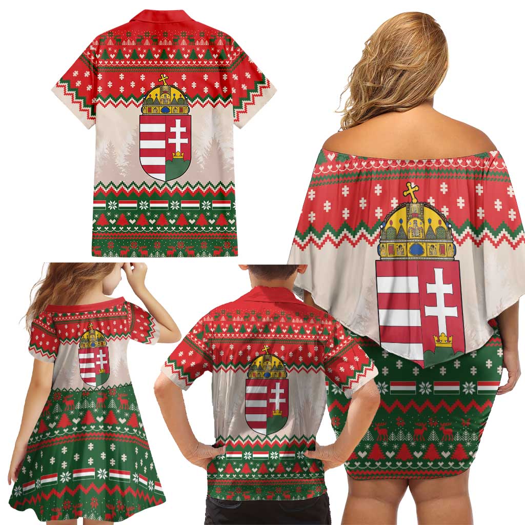 Hungary Christmas Family Matching Off Shoulder Short Dress and Hawaiian Shirt Magyarorszag Boldog Karacsonyt - Wonder Print Shop