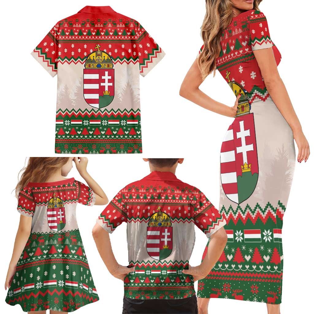 Hungary Christmas Family Matching Short Sleeve Bodycon Dress and Hawaiian Shirt Magyarorszag Boldog Karacsonyt - Wonder Print Shop
