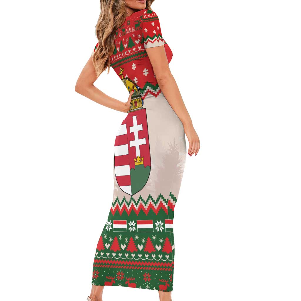 Hungary Christmas Family Matching Short Sleeve Bodycon Dress and Hawaiian Shirt Magyarorszag Boldog Karacsonyt - Wonder Print Shop