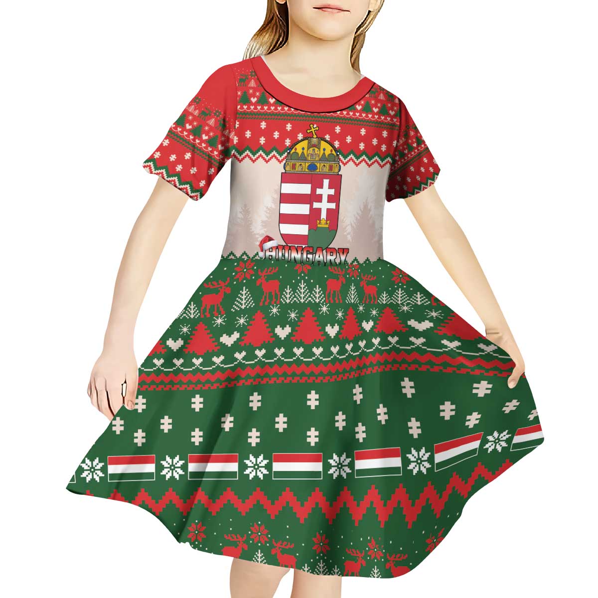 Hungary Christmas Kid Short Sleeve Dress Magyarorszag Boldog Karacsonyt - Wonder Print Shop