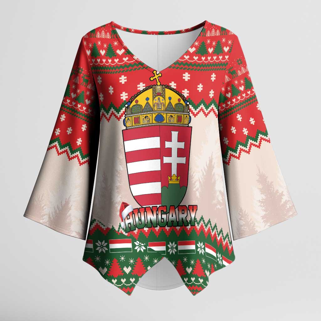 Hungary Christmas Kimono Sleeve Blouse Magyarorszag Boldog Karacsonyt - Wonder Print Shop
