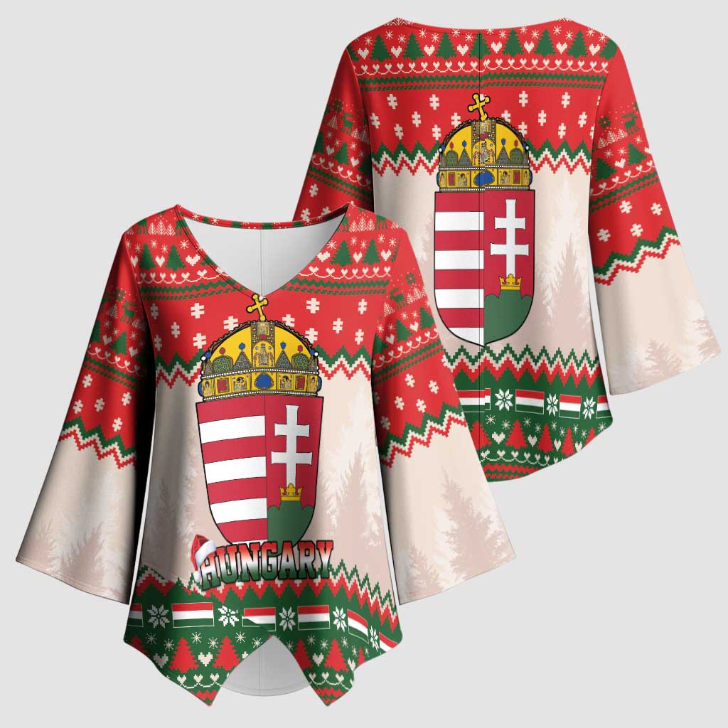 Hungary Christmas Kimono Sleeve Blouse Magyarorszag Boldog Karacsonyt - Wonder Print Shop