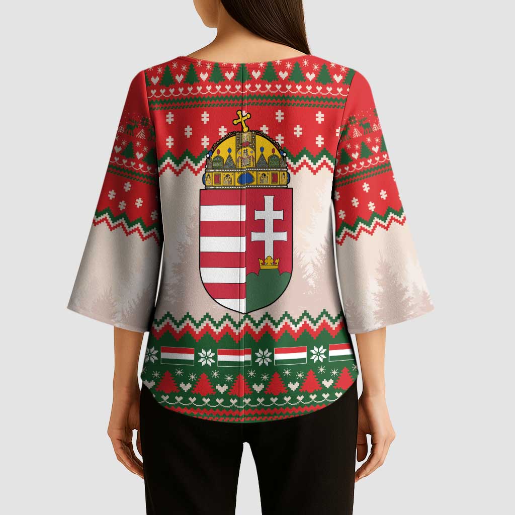 Hungary Christmas Kimono Sleeve Blouse Magyarorszag Boldog Karacsonyt - Wonder Print Shop