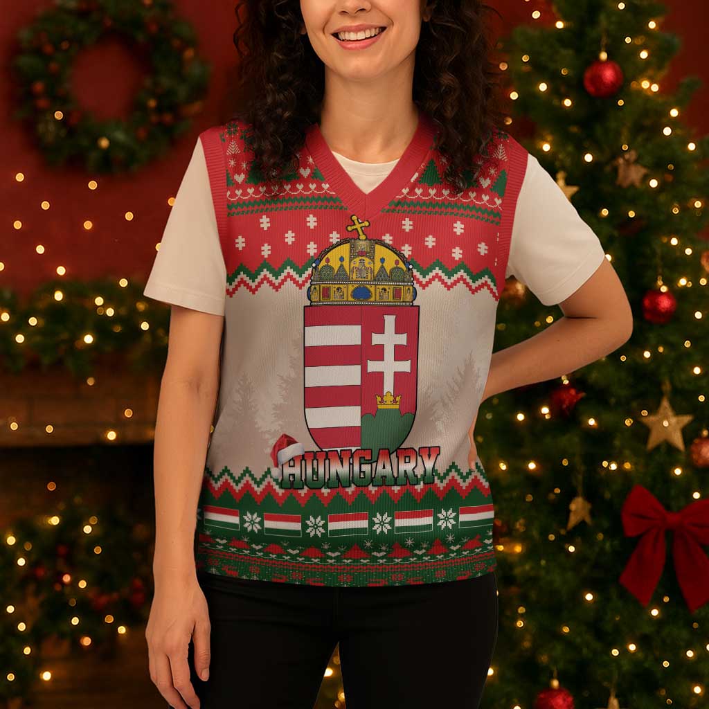 Hungary Christmas Knitted V-Neck Vest Magyarorszag Boldog Karacsonyt - Wonder Print Shop