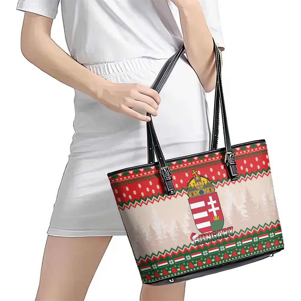 Hungary Christmas Leather Tote Bag Magyarorszag Boldog Karacsonyt - Wonder Print Shop