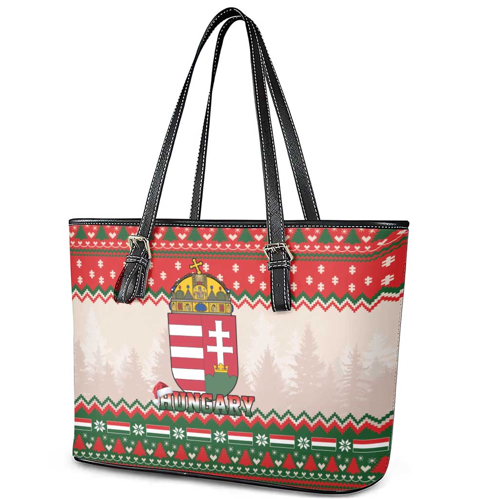 Hungary Christmas Leather Tote Bag Magyarorszag Boldog Karacsonyt - Wonder Print Shop