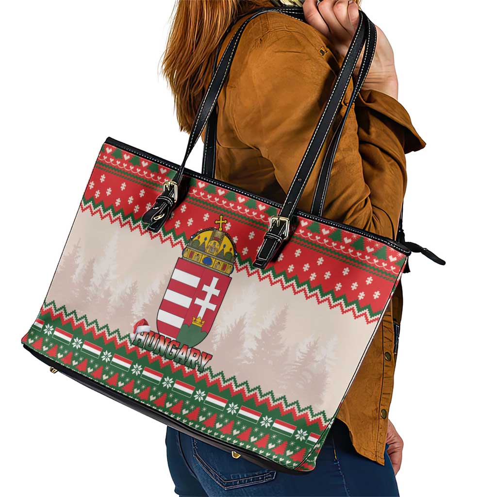 Hungary Christmas Leather Tote Bag Magyarorszag Boldog Karacsonyt - Wonder Print Shop