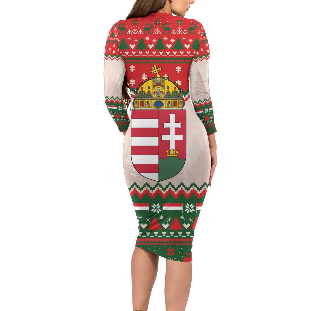 Hungary Christmas Long Sleeve Bodycon Dress Magyarorszag Boldog Karacsonyt - Wonder Print Shop