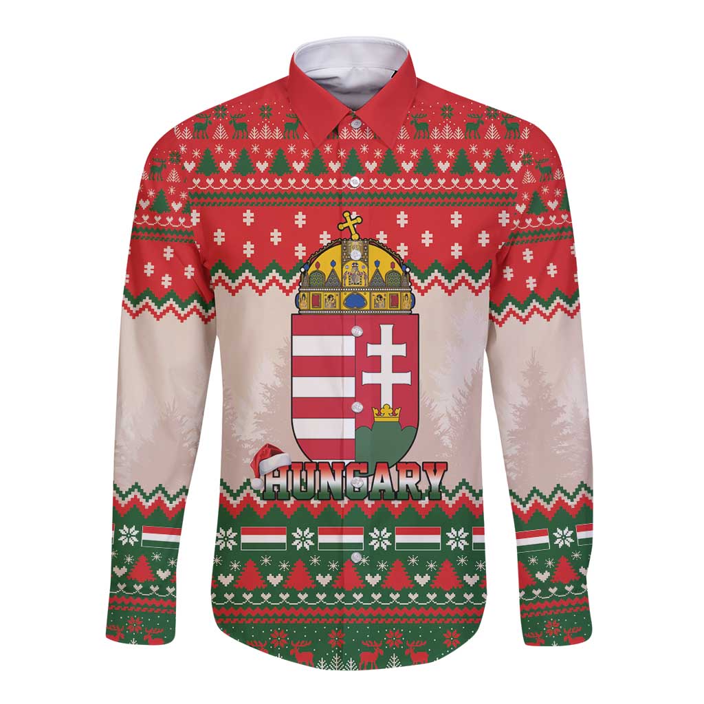 Hungary Christmas Long Sleeve Button Shirt Magyarorszag Boldog Karacsonyt - Wonder Print Shop