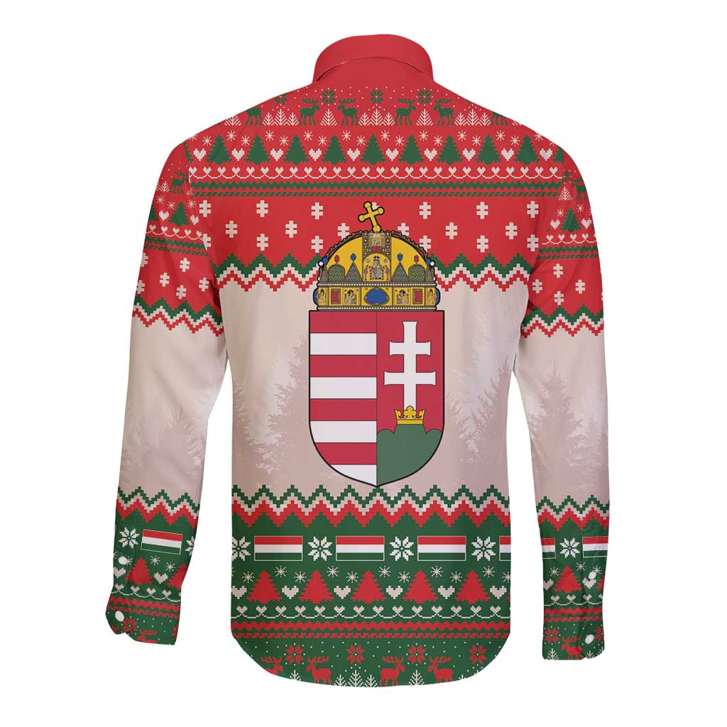 Hungary Christmas Long Sleeve Button Shirt Magyarorszag Boldog Karacsonyt - Wonder Print Shop