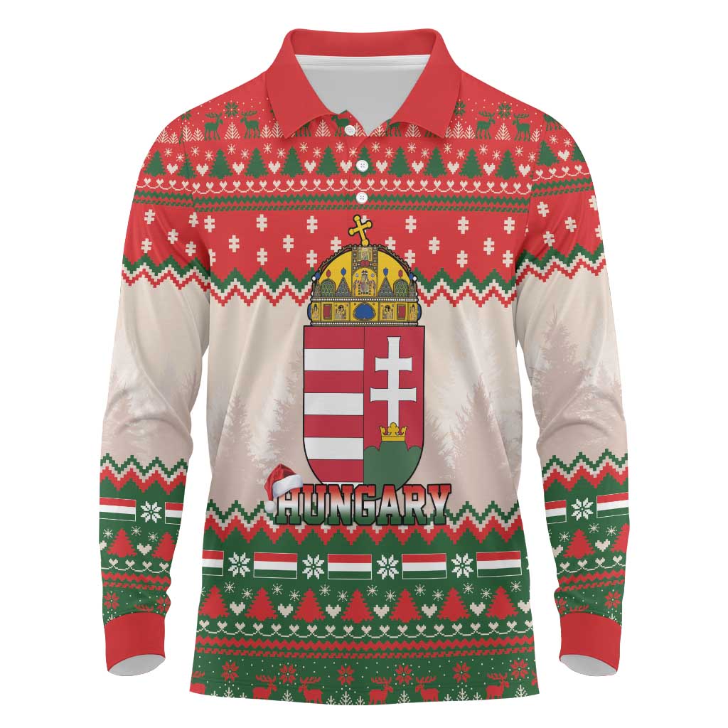 Hungary Christmas Long Sleeve Polo Shirt Magyarorszag Boldog Karacsonyt - Wonder Print Shop
