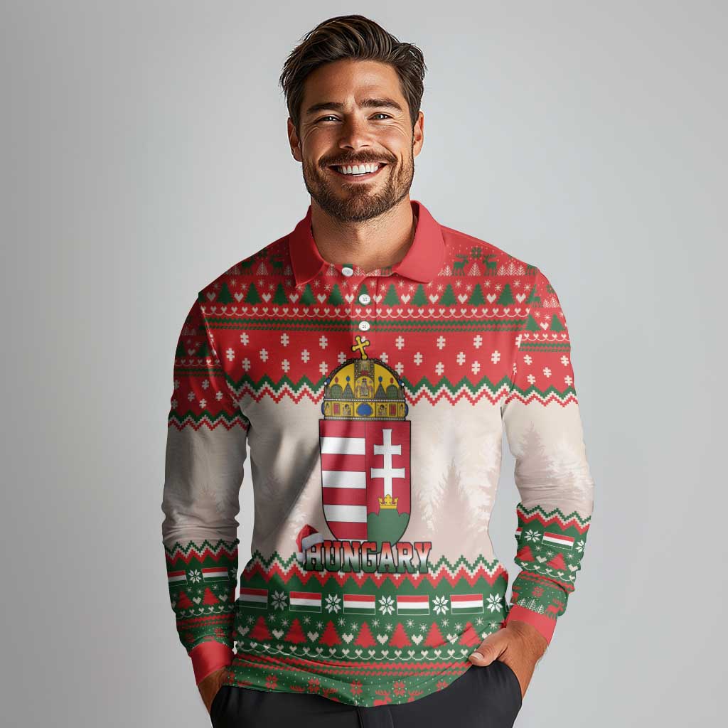 Hungary Christmas Long Sleeve Polo Shirt Magyarorszag Boldog Karacsonyt - Wonder Print Shop