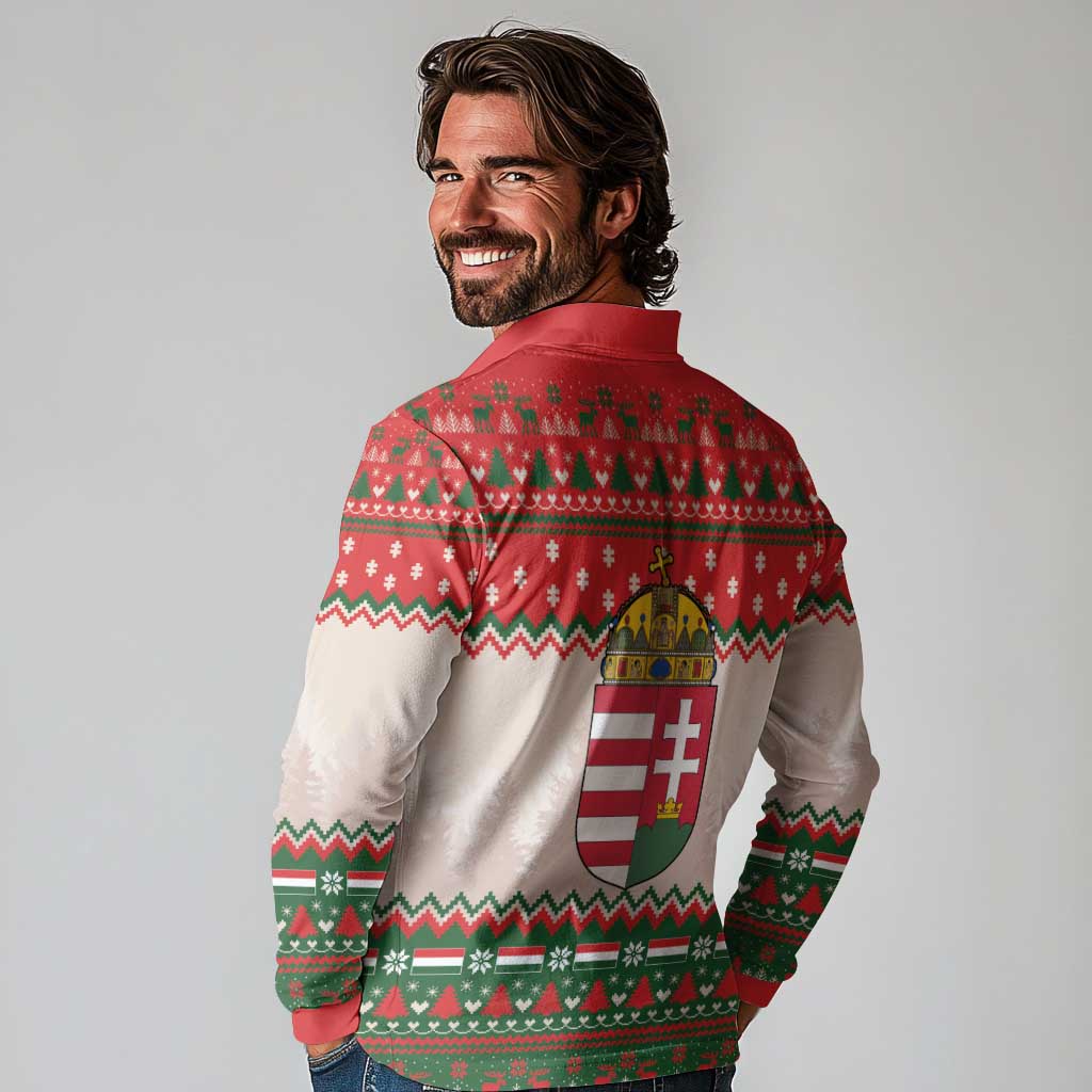 Hungary Christmas Long Sleeve Polo Shirt Magyarorszag Boldog Karacsonyt - Wonder Print Shop