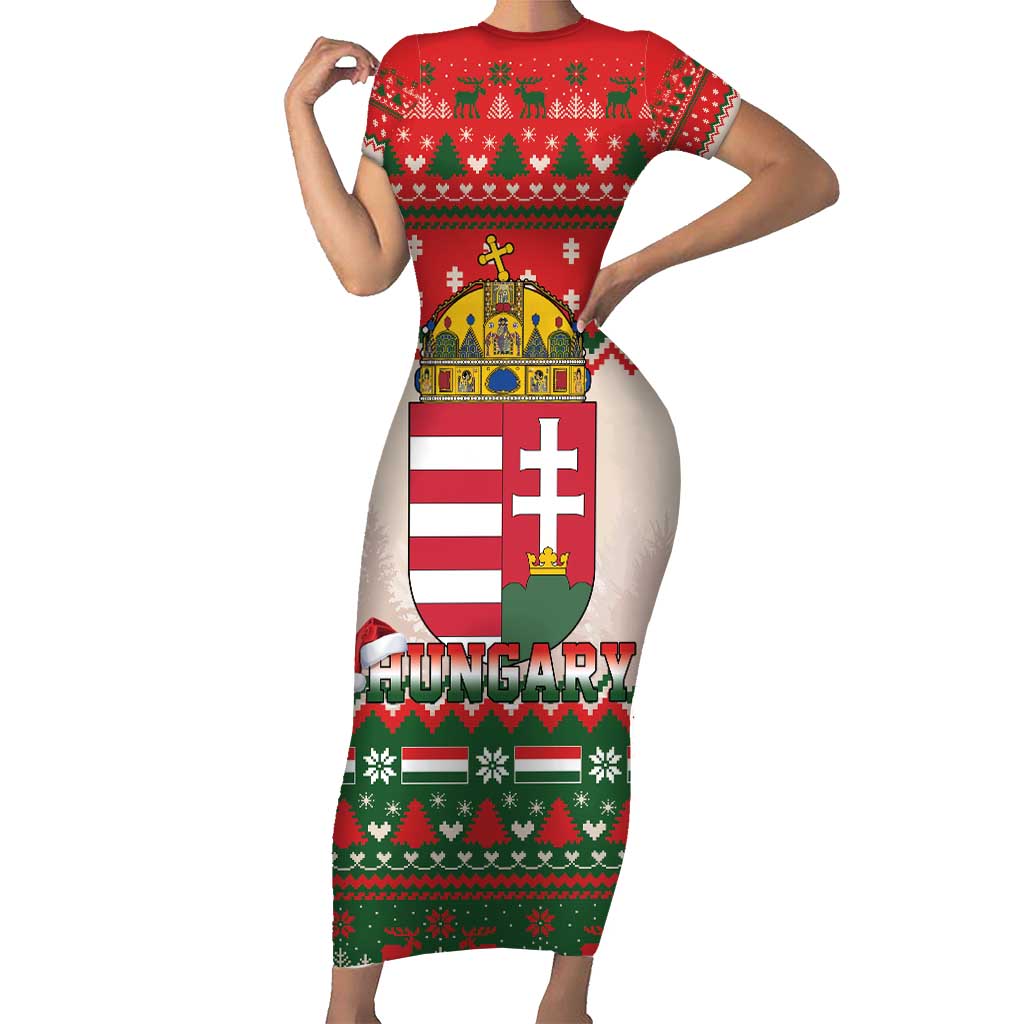 Hungary Christmas Short Sleeve Bodycon Dress Magyarorszag Boldog Karacsonyt - Wonder Print Shop