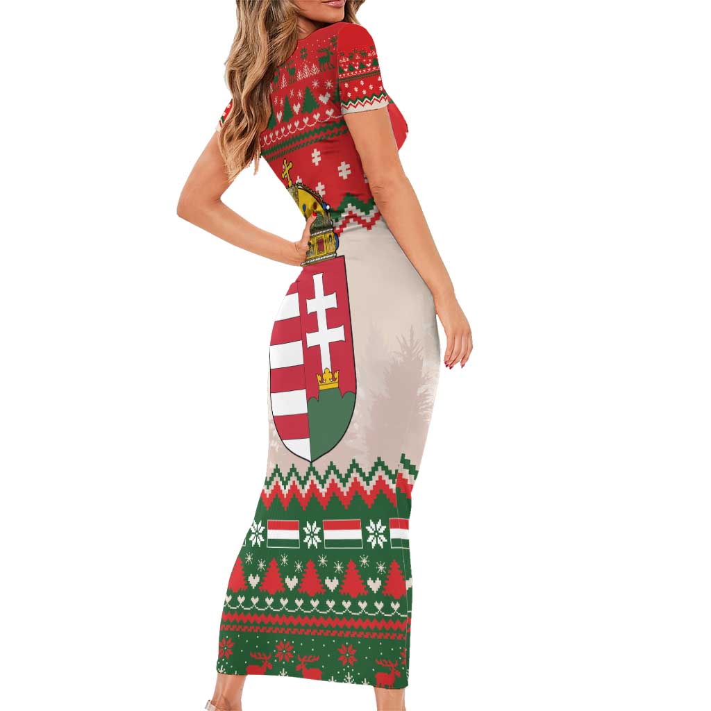 Hungary Christmas Short Sleeve Bodycon Dress Magyarorszag Boldog Karacsonyt - Wonder Print Shop