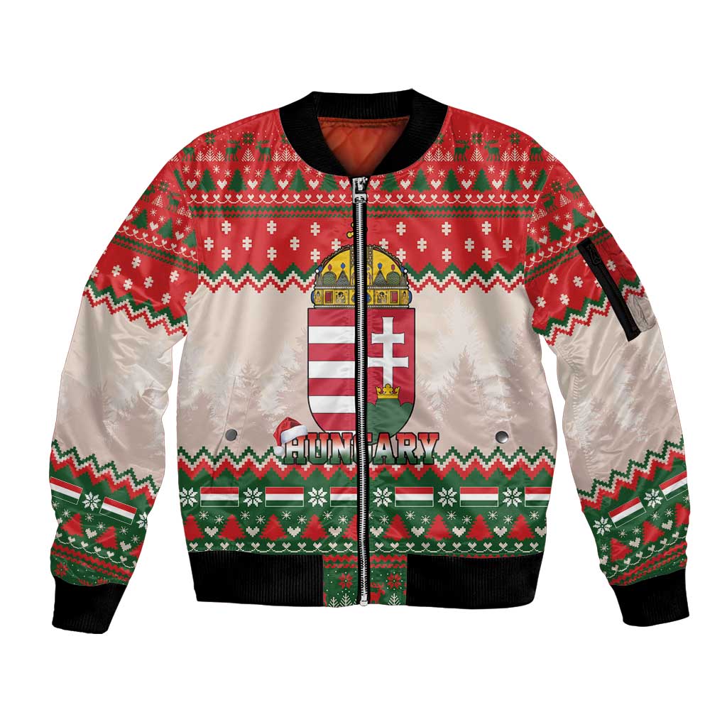 Hungary Christmas Sleeve Zip Bomber Jacket Magyarorszag Boldog Karacsonyt - Wonder Print Shop