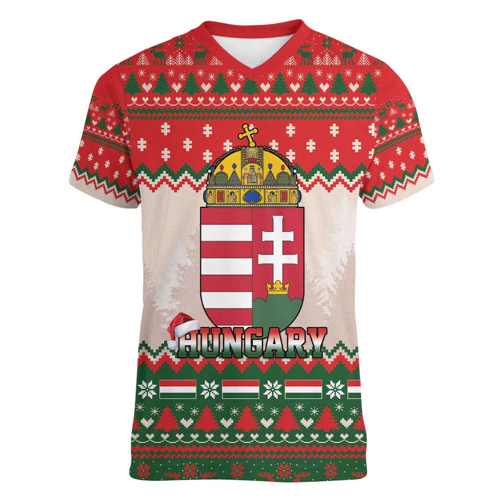 Hungary Christmas Women V-Neck T-Shirt Magyarorszag Boldog Karacsonyt - Wonder Print Shop