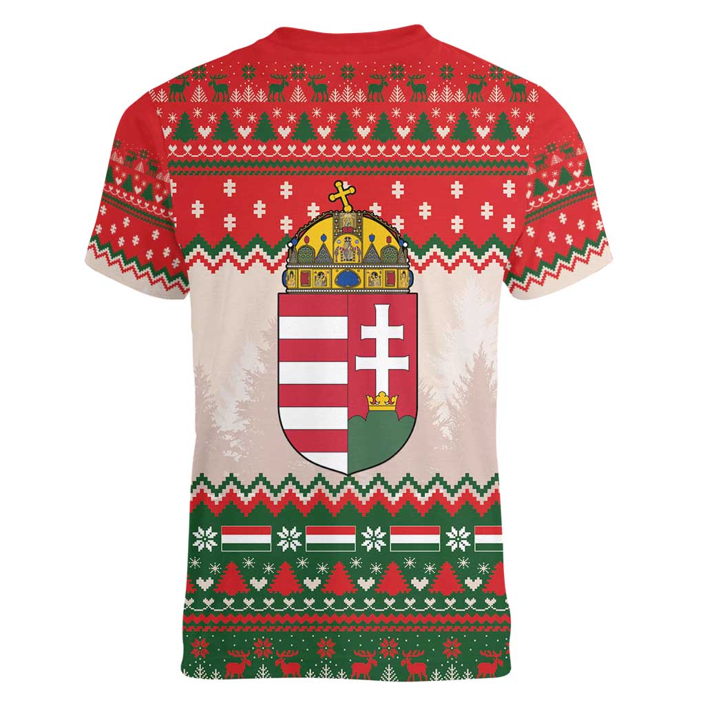 Hungary Christmas Women V-Neck T-Shirt Magyarorszag Boldog Karacsonyt - Wonder Print Shop