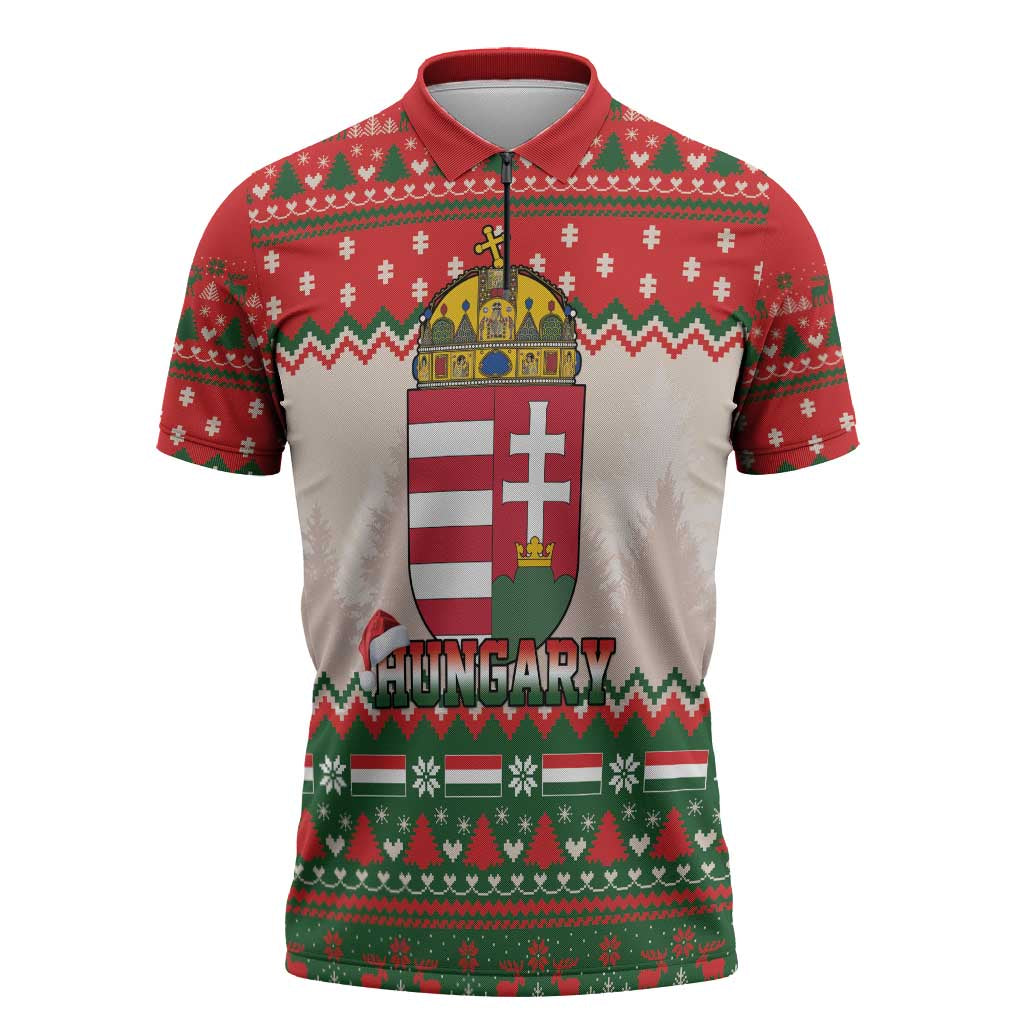 Hungary Christmas Zipper Polo Shirt Magyarorszag Boldog Karacsonyt - Wonder Print Shop