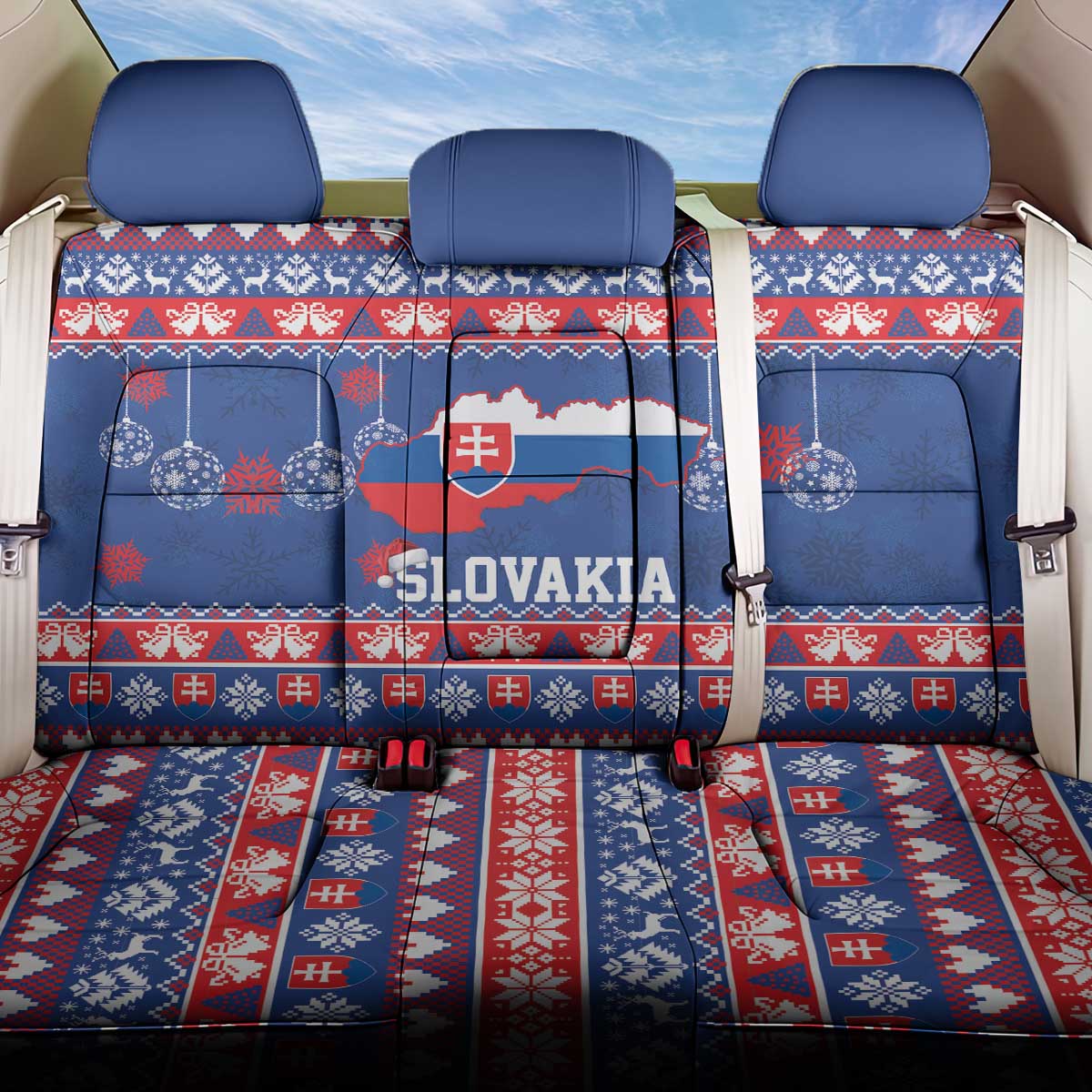 Slovakia Christmas Back Car Seat Cover Slovakian Double Cross Map - Wonder Print Shop