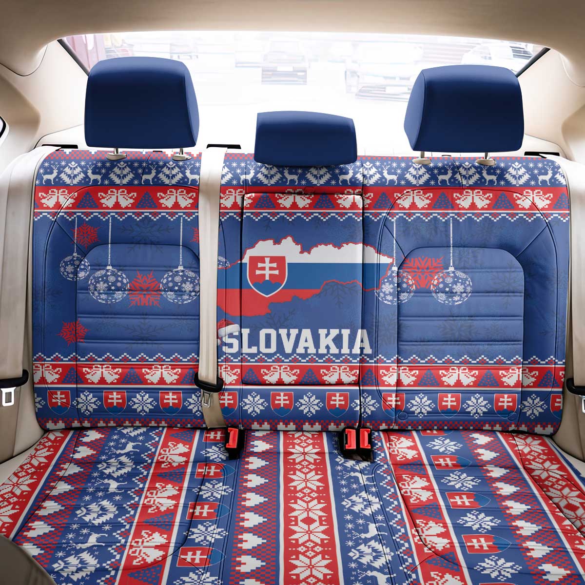 Slovakia Christmas Back Car Seat Cover Slovakian Double Cross Map - Wonder Print Shop