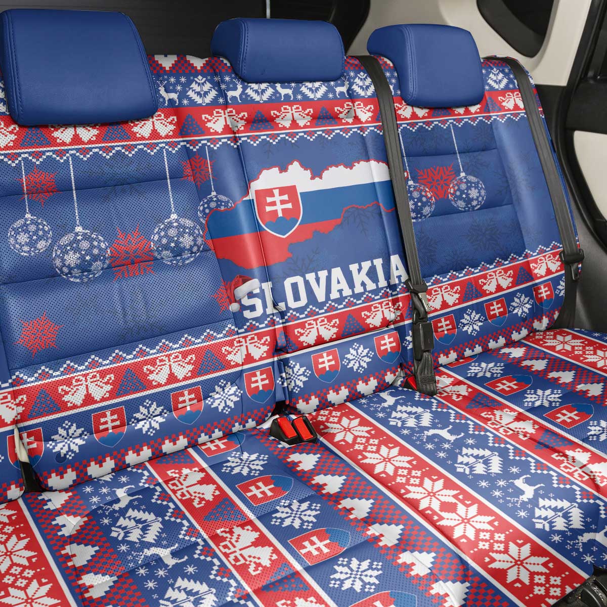 Slovakia Christmas Back Car Seat Cover Slovakian Double Cross Map - Wonder Print Shop