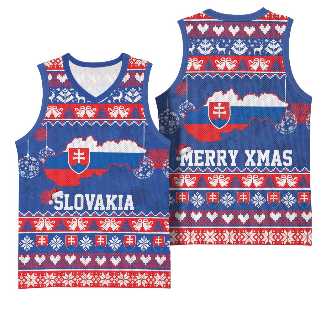 Slovakia Christmas Basketball Jersey Slovakian Double Cross Map - Wonder Print Shop