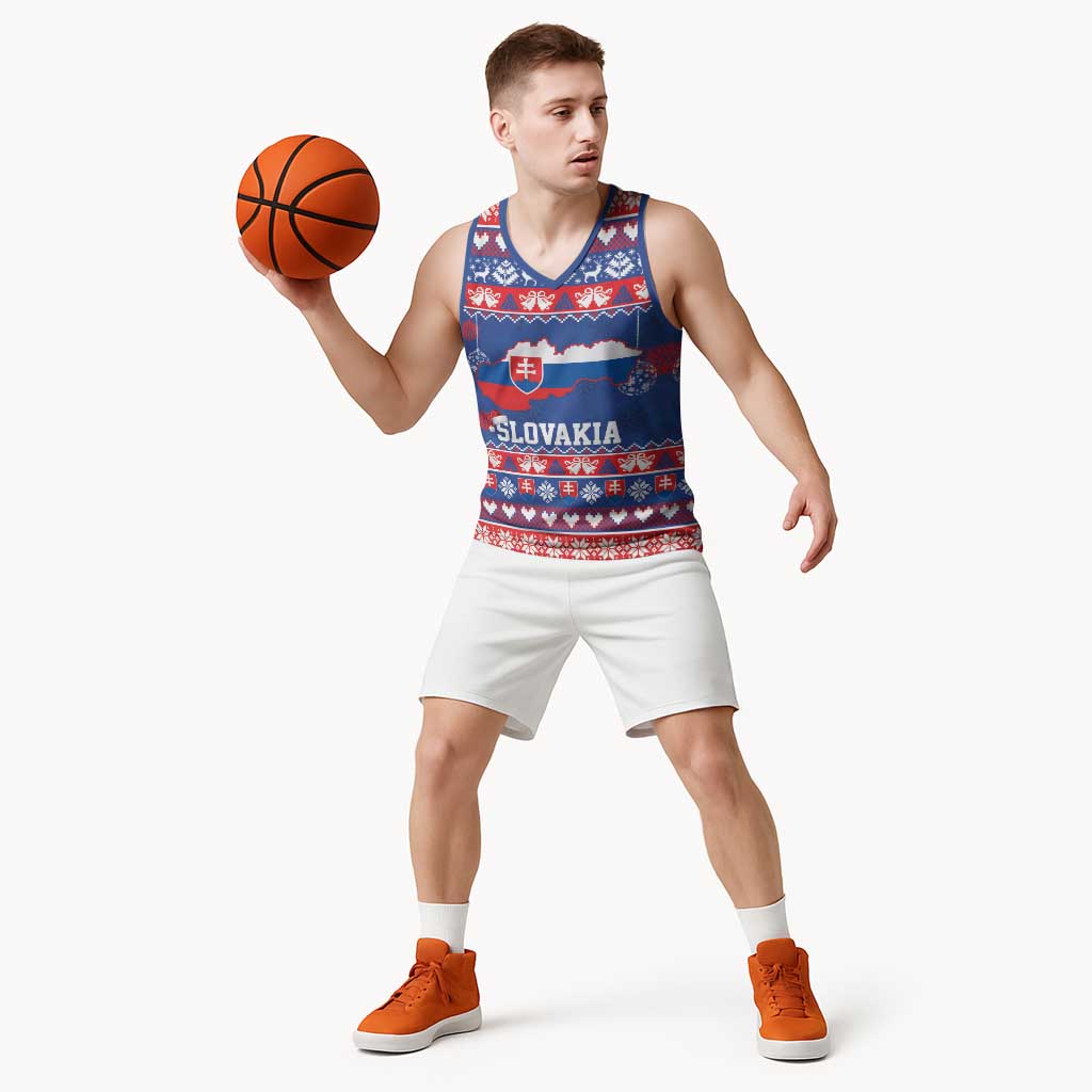 Slovakia Christmas Basketball Jersey Slovakian Double Cross Map - Wonder Print Shop