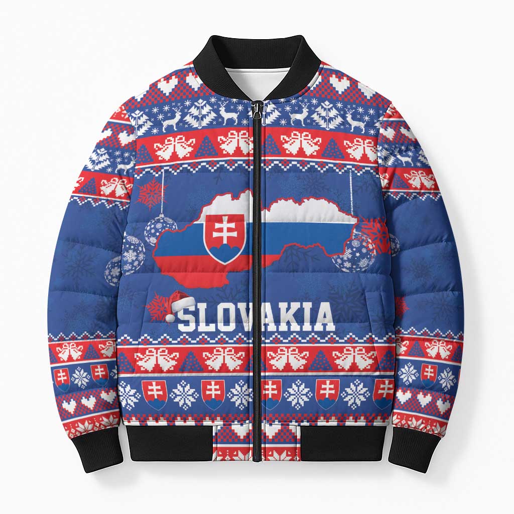 Slovakia Christmas Bomber Puffer Jacket Slovakian Double Cross Map - Wonder Print Shop