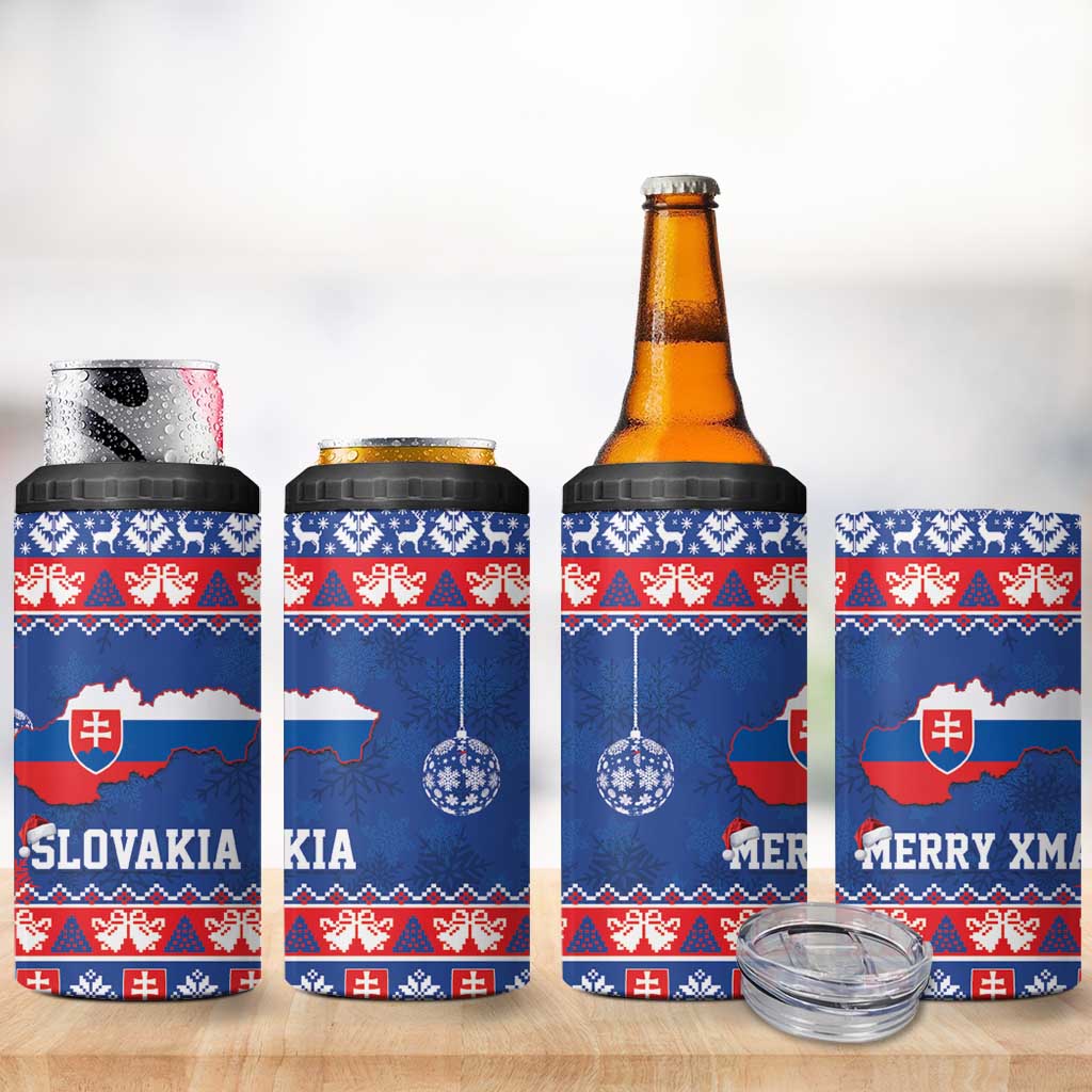Slovakia Christmas 4 in 1 Can Cooler Tumbler Slovakian Double Cross Map - Wonder Print Shop