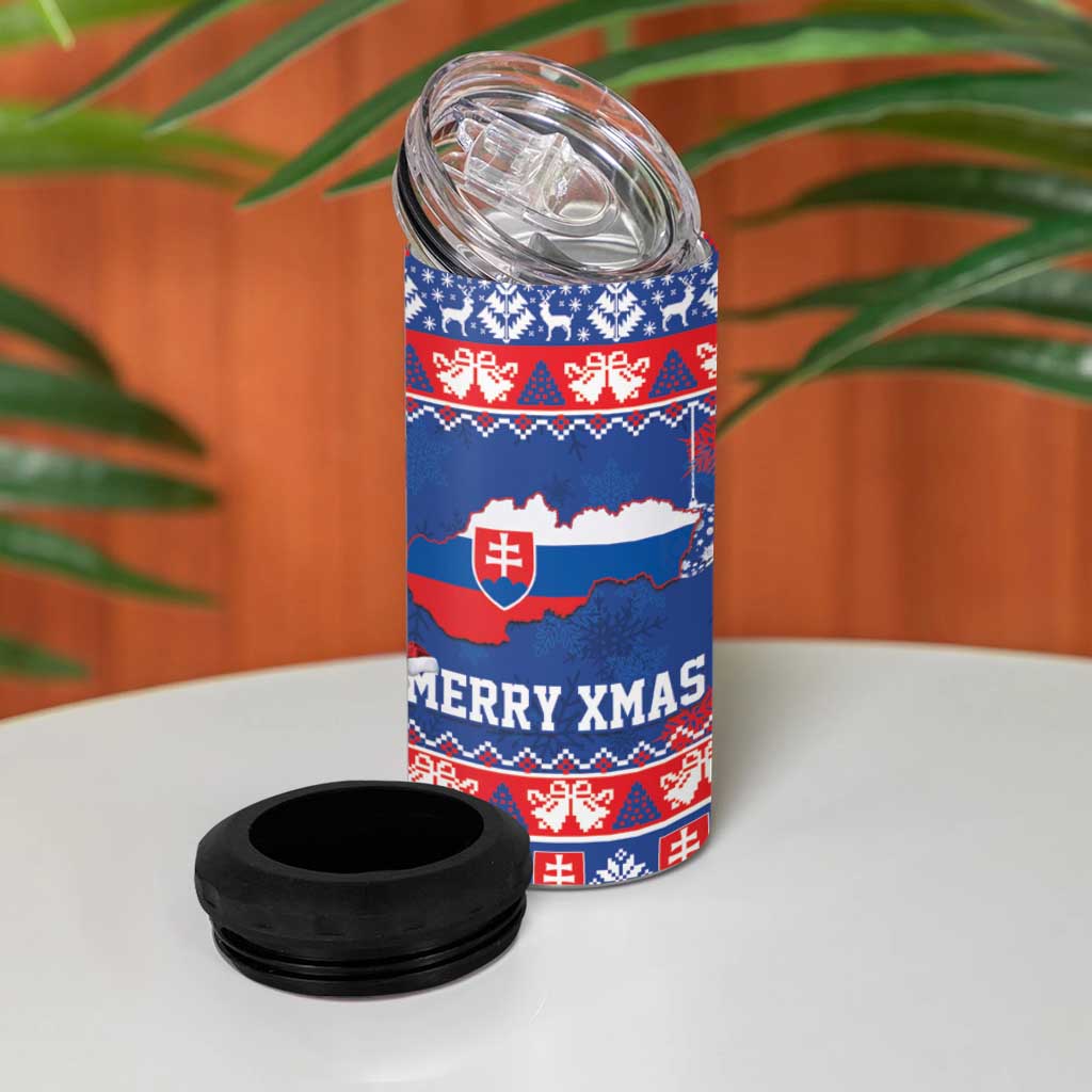 Slovakia Christmas 4 in 1 Can Cooler Tumbler Slovakian Double Cross Map - Wonder Print Shop