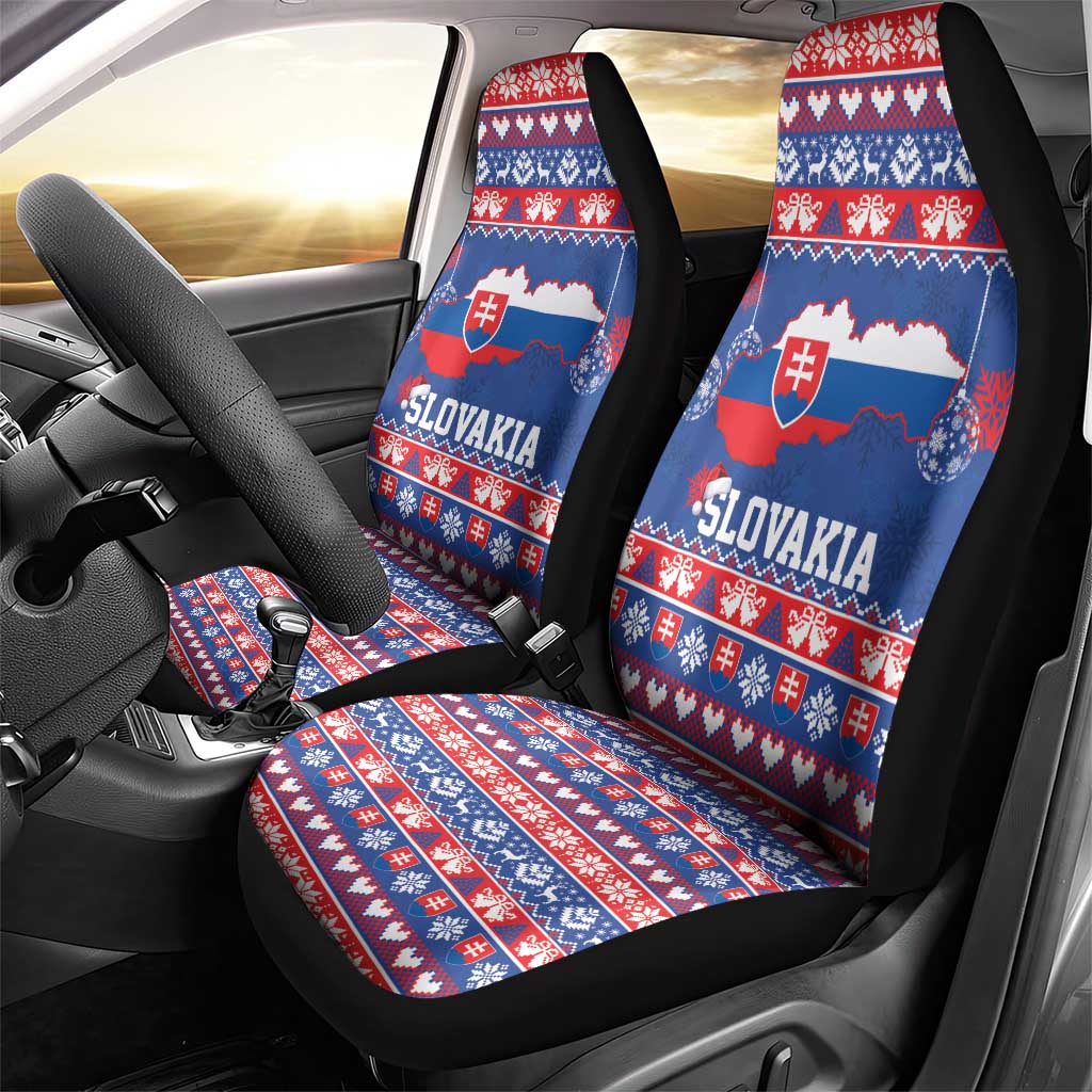 Slovakia Christmas Car Seat Cover Slovakian Double Cross Map - Wonder Print Shop