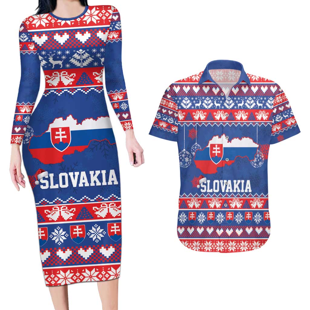 Slovakia Christmas Couples Matching Long Sleeve Bodycon Dress and Hawaiian Shirt Slovakian Double Cross Map - Wonder Print Shop
