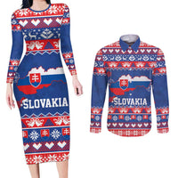 Slovakia Christmas Couples Matching Long Sleeve Bodycon Dress and Long Sleeve Button Shirt Slovakian Double Cross Map - Wonder Print Shop