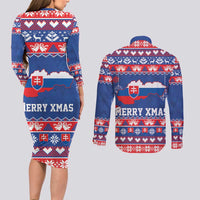 Slovakia Christmas Couples Matching Long Sleeve Bodycon Dress and Long Sleeve Button Shirt Slovakian Double Cross Map - Wonder Print Shop