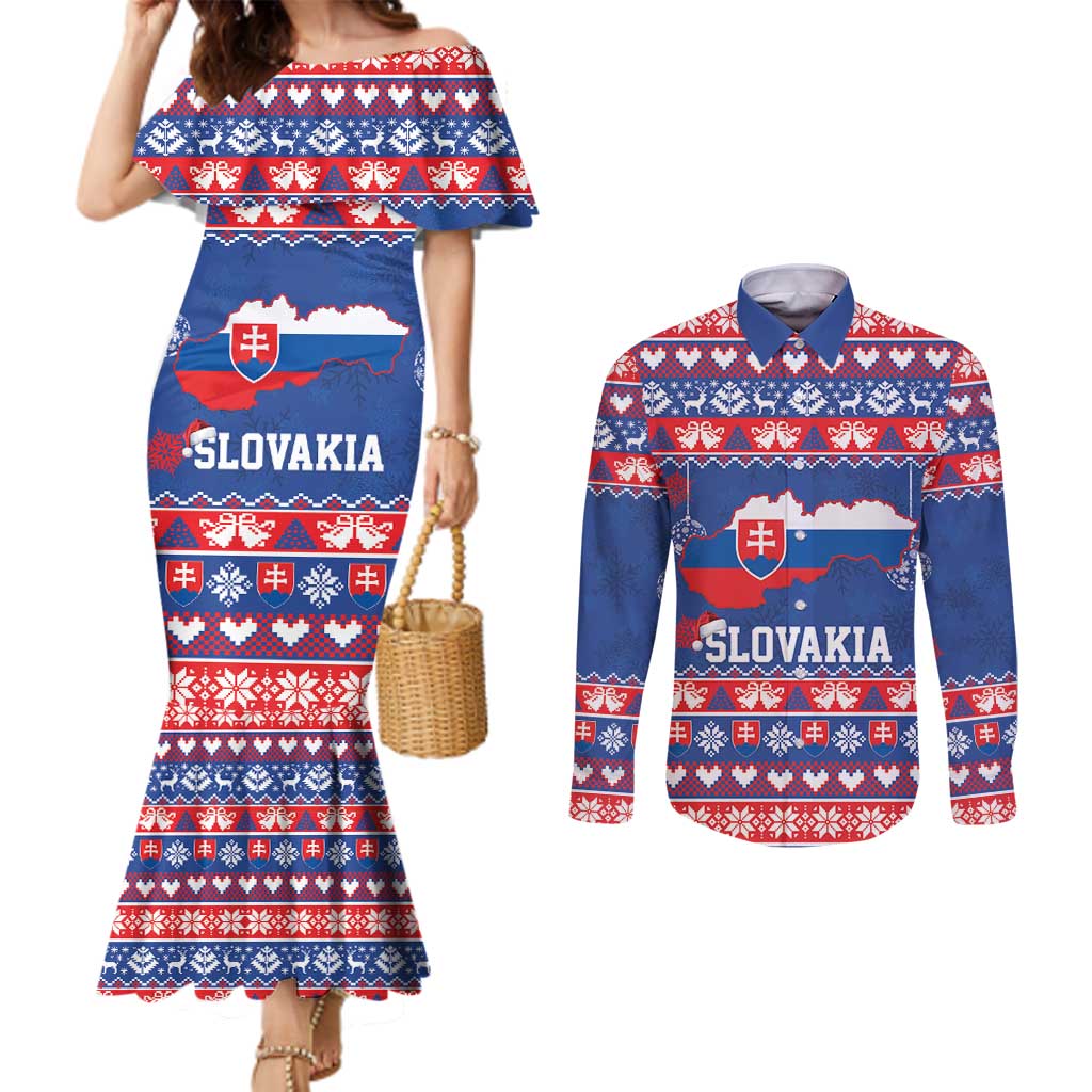 Slovakia Christmas Couples Matching Mermaid Dress and Long Sleeve Button Shirt Slovakian Double Cross Map - Wonder Print Shop
