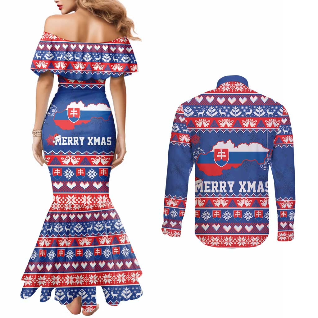 Slovakia Christmas Couples Matching Mermaid Dress and Long Sleeve Button Shirt Slovakian Double Cross Map - Wonder Print Shop