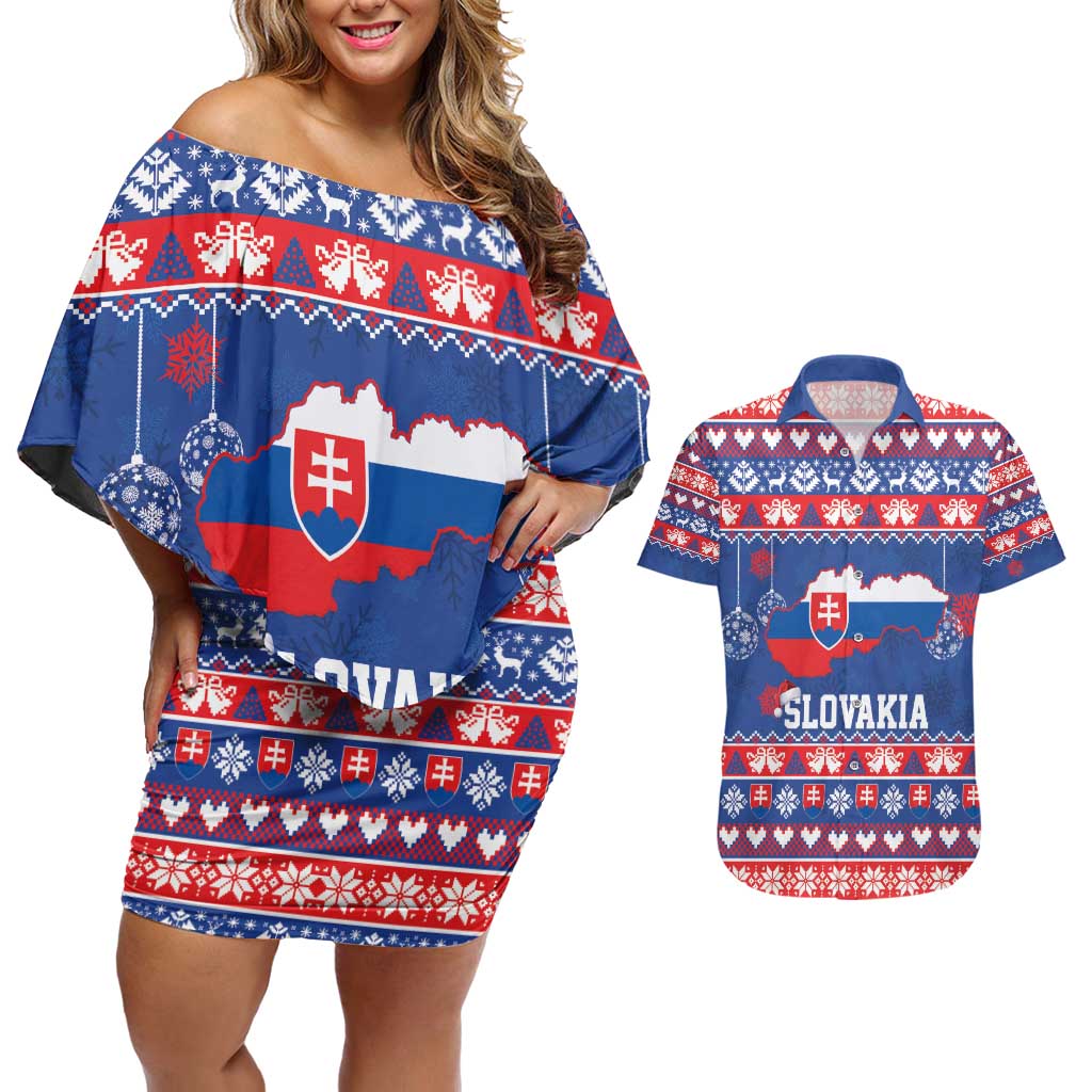 Slovakia Christmas Couples Matching Off Shoulder Short Dress and Hawaiian Shirt Slovakian Double Cross Map - Wonder Print Shop