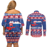 Slovakia Christmas Couples Matching Off Shoulder Short Dress and Long Sleeve Button Shirt Slovakian Double Cross Map - Wonder Print Shop