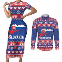 Slovakia Christmas Couples Matching Short Sleeve Bodycon Dress and Long Sleeve Button Shirt Slovakian Double Cross Map - Wonder Print Shop