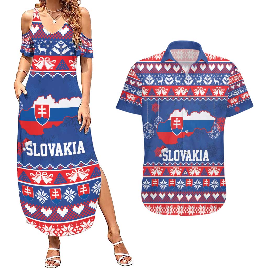 Slovakia Christmas Couples Matching Summer Maxi Dress and Hawaiian Shirt Slovakian Double Cross Map - Wonder Print Shop