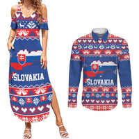 Slovakia Christmas Couples Matching Summer Maxi Dress and Long Sleeve Button Shirt Slovakian Double Cross Map - Wonder Print Shop