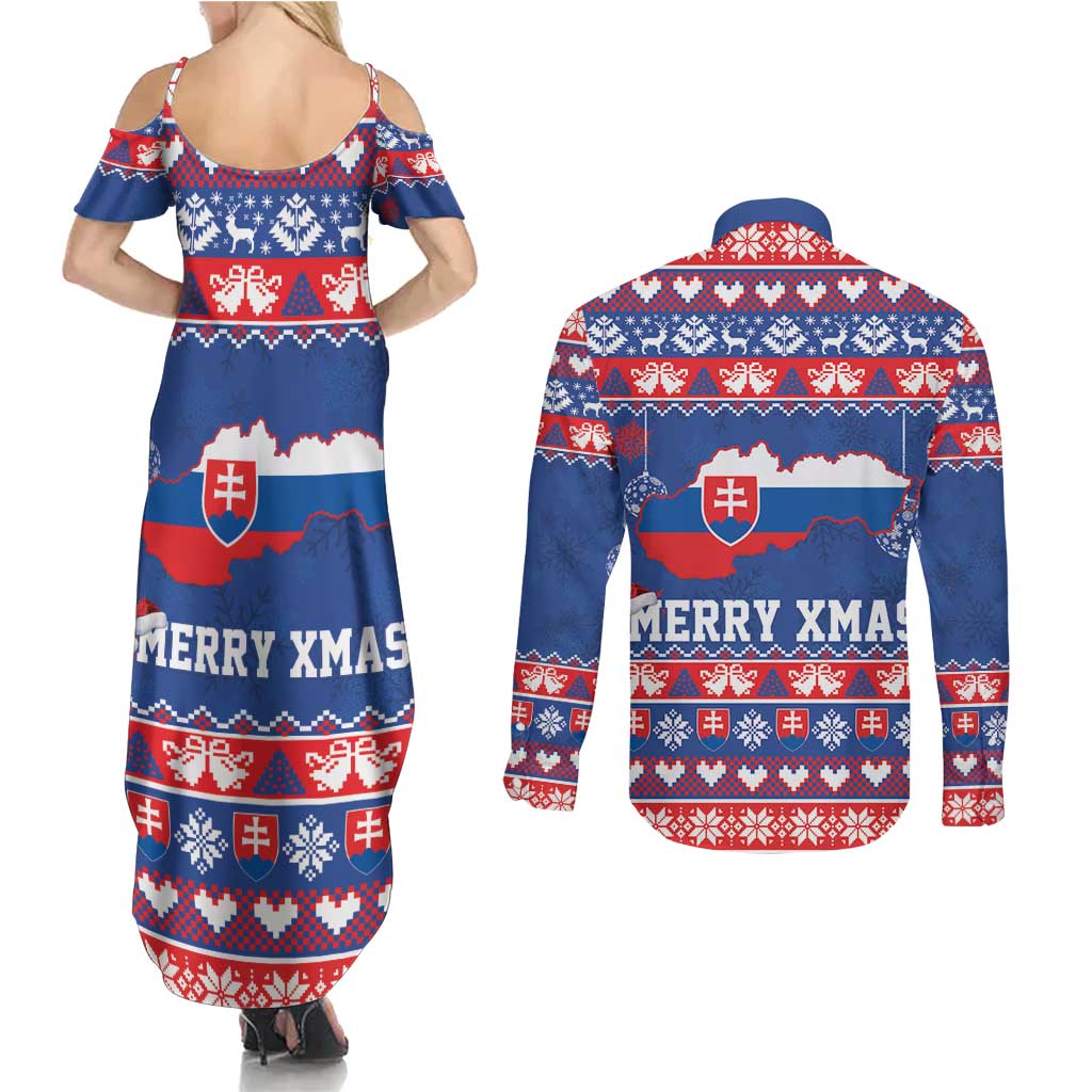 Slovakia Christmas Couples Matching Summer Maxi Dress and Long Sleeve Button Shirt Slovakian Double Cross Map - Wonder Print Shop