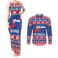 Slovakia Christmas Couples Matching Tank Maxi Dress and Long Sleeve Button Shirt Slovakian Double Cross Map - Wonder Print Shop
