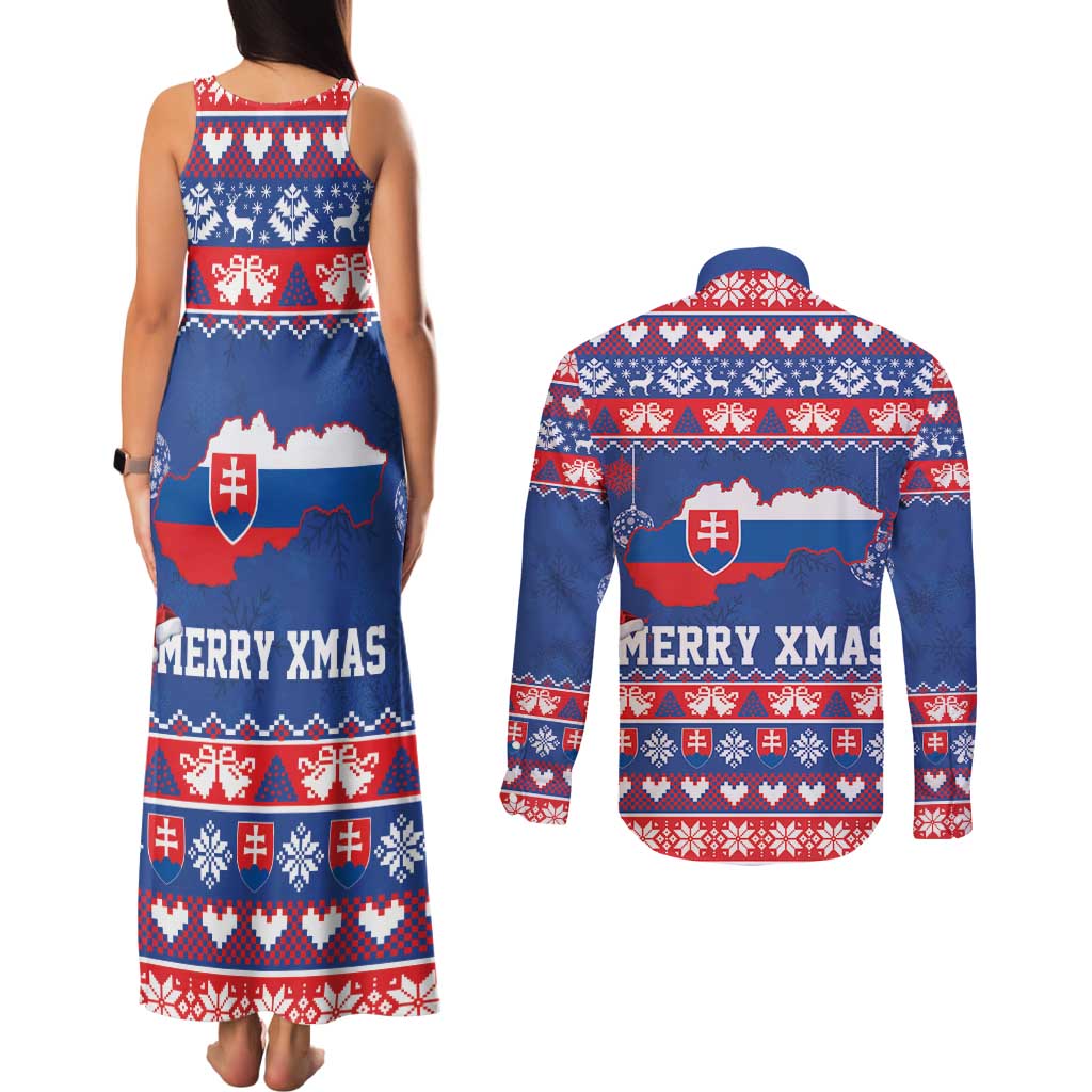 Slovakia Christmas Couples Matching Tank Maxi Dress and Long Sleeve Button Shirt Slovakian Double Cross Map - Wonder Print Shop