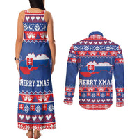 Slovakia Christmas Couples Matching Tank Maxi Dress and Long Sleeve Button Shirt Slovakian Double Cross Map - Wonder Print Shop