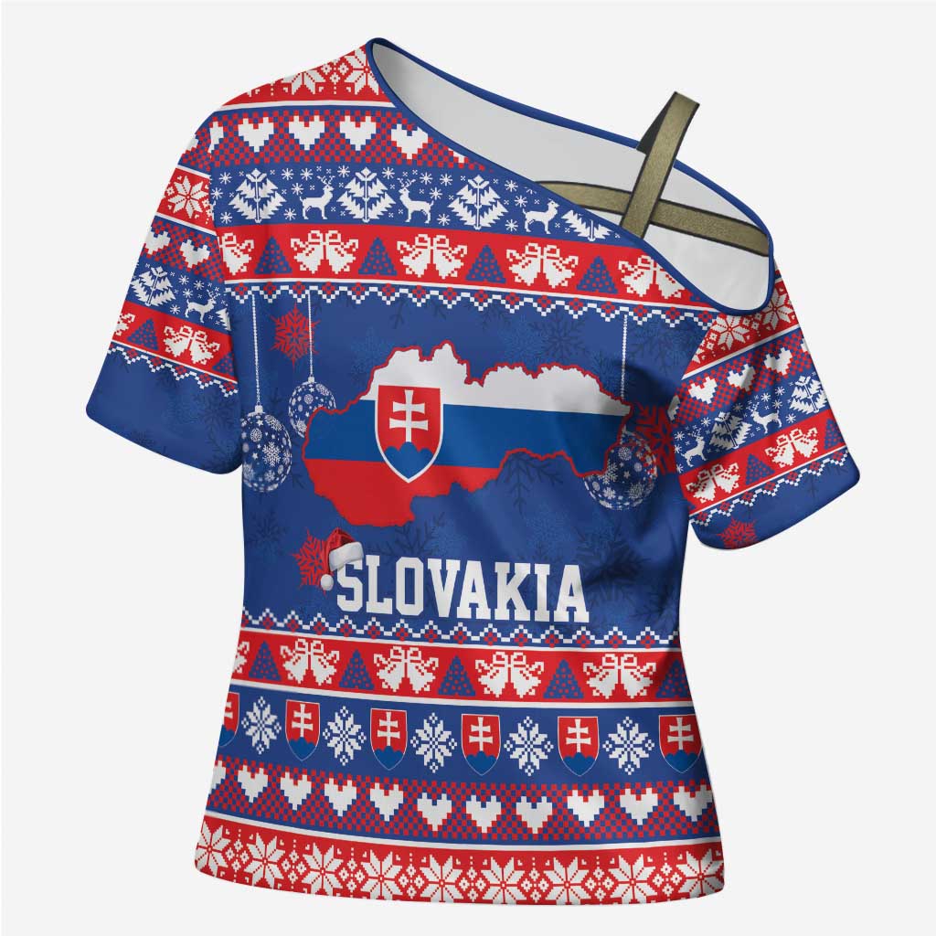 Slovakia Christmas Cross Shoulder Shirt Slovakian Double Cross Map - Wonder Print Shop
