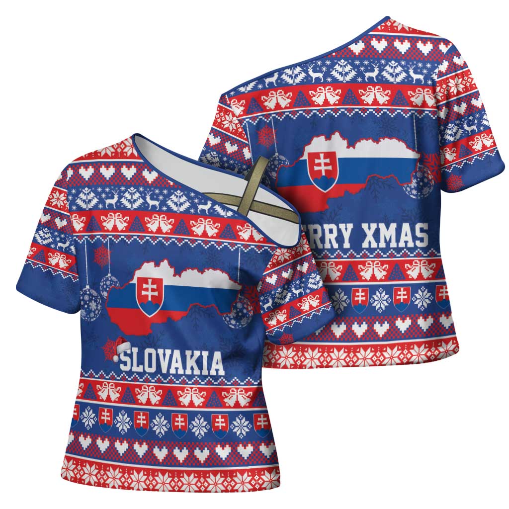 Slovakia Christmas Cross Shoulder Shirt Slovakian Double Cross Map - Wonder Print Shop