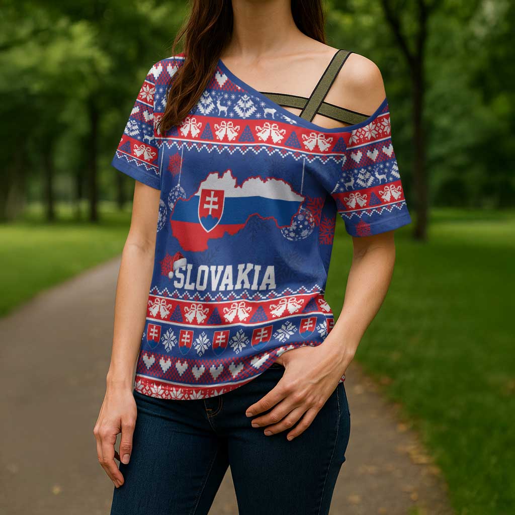 Slovakia Christmas Cross Shoulder Shirt Slovakian Double Cross Map - Wonder Print Shop